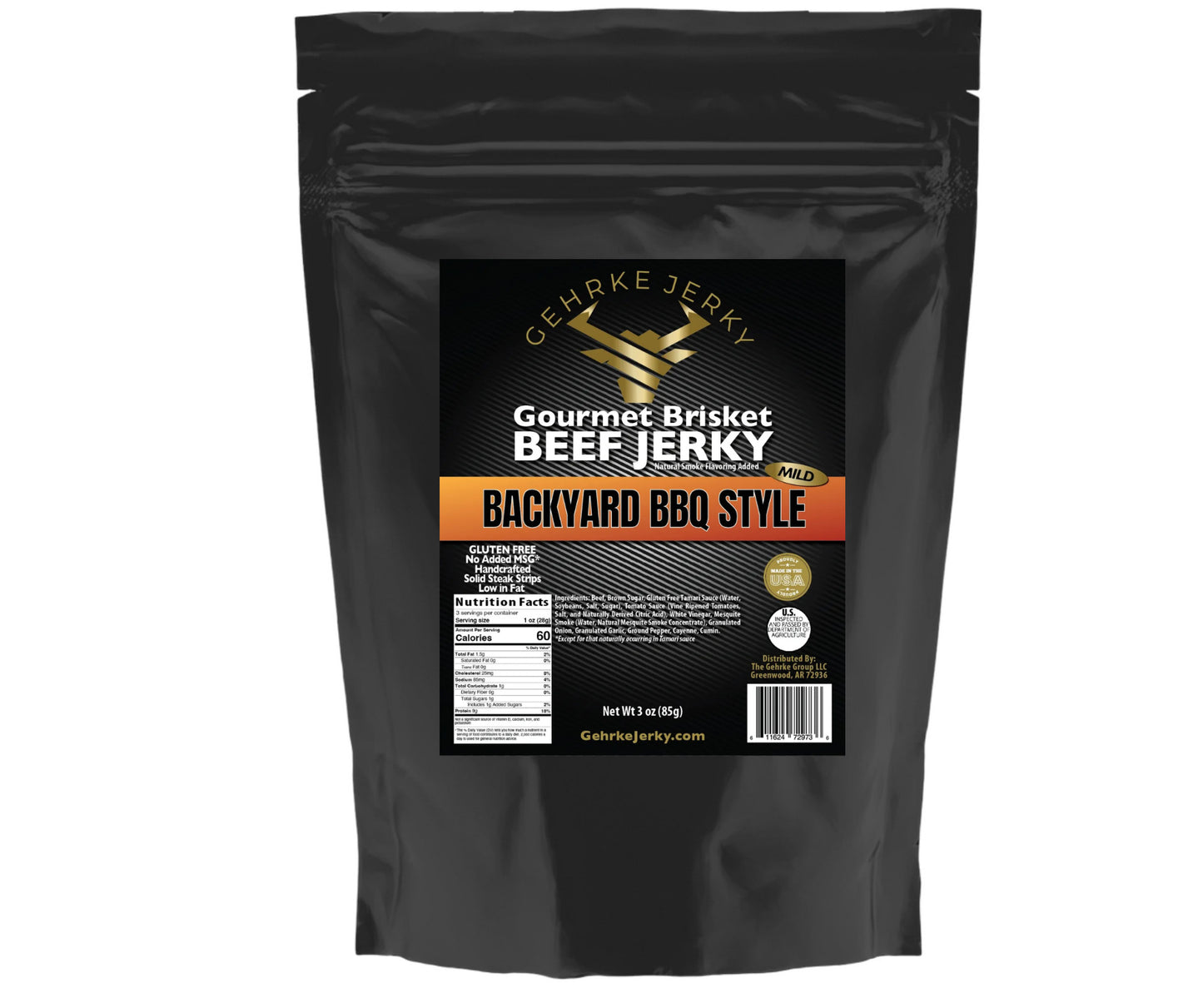 Backyard BBQ Beef Brisket Premium Tender Gehrke Jerky 3 OZ. Bag